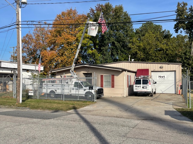 Hart Electric bucket truck and service vans at the Norfolk shop
